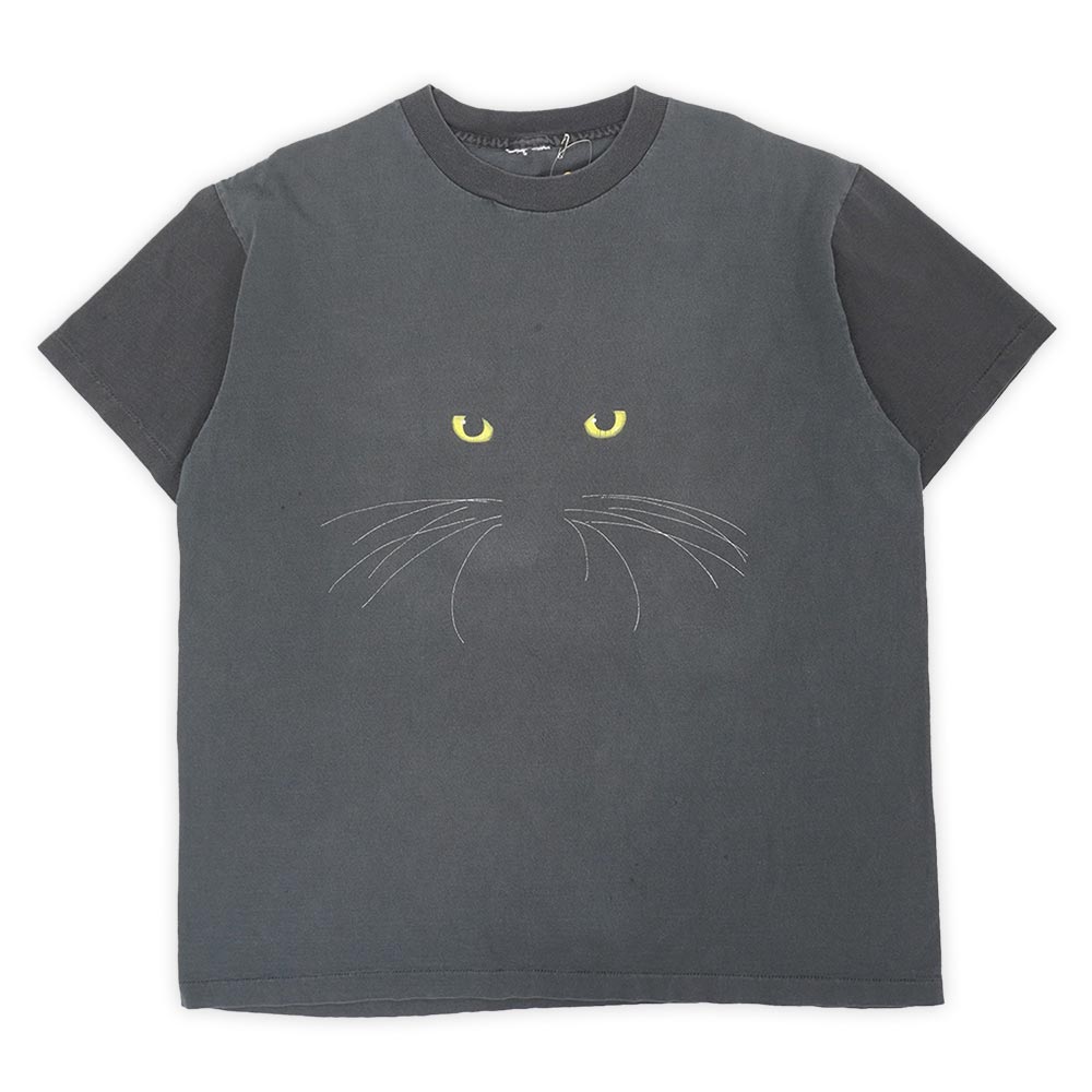 unknown 90s 90年代 プリントTシャツ 2トーン CAT キャット ネコ 黒猫 アニマル シングルステッチ USA ヴィンテージ アメリカ 古着 メンズ Tシャツ・カットソー フェードブラック / 墨黒 L相当【中古】|Hi-smile