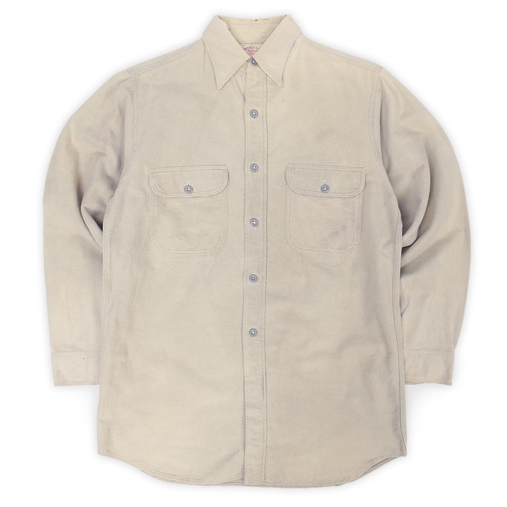 SPORTCLAD 50s 50年代 シャモアクロス ワークシャツ 珍品 無地 ネル JC Penney ペニー ストアブランド USA ヴィンテージ アメリカ 古着 メンズ シャツ ライトベージュ S相当【中古】｜Hi-smile