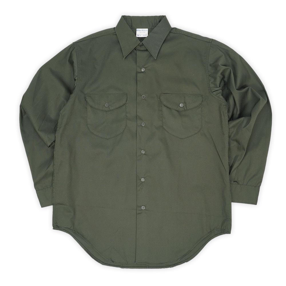 オシュコシュ OSHKOSH 未使用 デッドストック DEADSTOCK 70s 70年代 スナップボタンワークシャツ ダブルステッチ 無地 ヴィンテージ アメリカ製 古着 メンズ オリーブグリーン 15 1/2 M相当【中古】