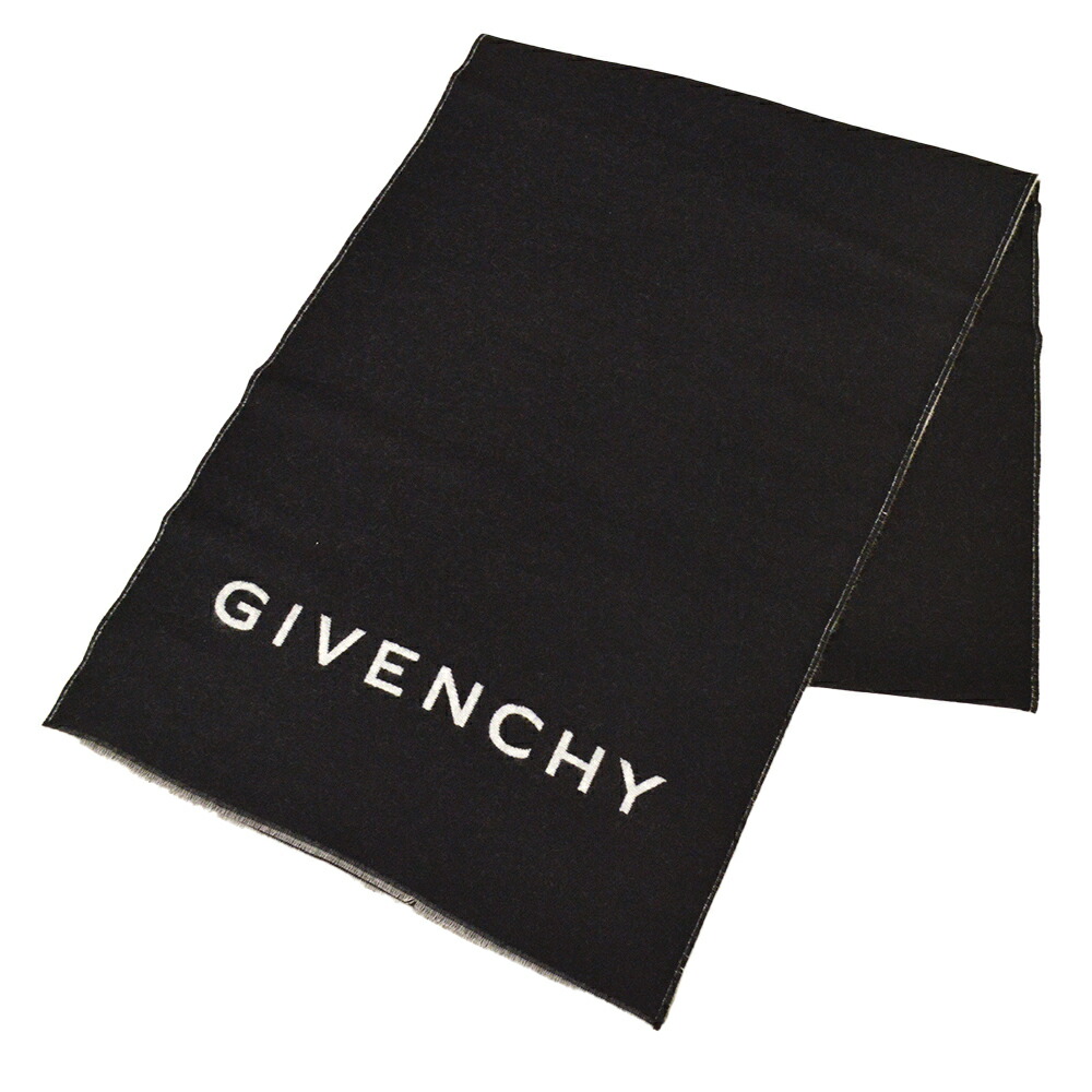 半額SALE☆ GIVENCHY ジバンシイ マフラー 2022-23年AW秋冬新作 メンズ レディース兼用 ロゴ ウール混マフラー サイズ180  35cm egy22w102 GV3518 J4546 1 BLACK WHITE ブラック fucoa.cl