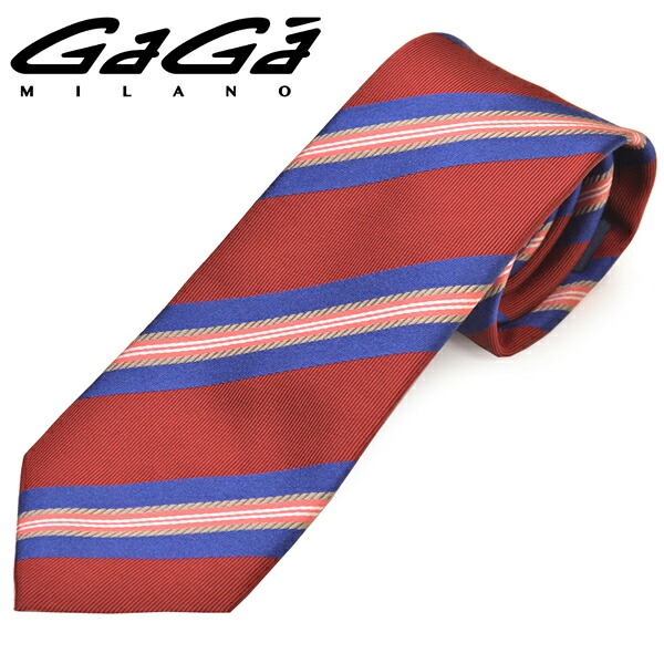 ネクタイ ガガミラノ GaGa MILANO ストライプ柄シルク ナロータイ(サイズ剣幅7cm)egg20w024 Z904C-20 RED レッド｜ハイビューティ