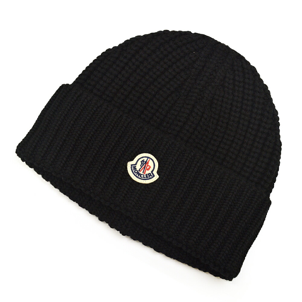 専用　モンクレール　黒 リブ編み ニット帽 刺繍ロゴ MONCLER(モンクレール) ニットキャップ・ビーニー(メンズ