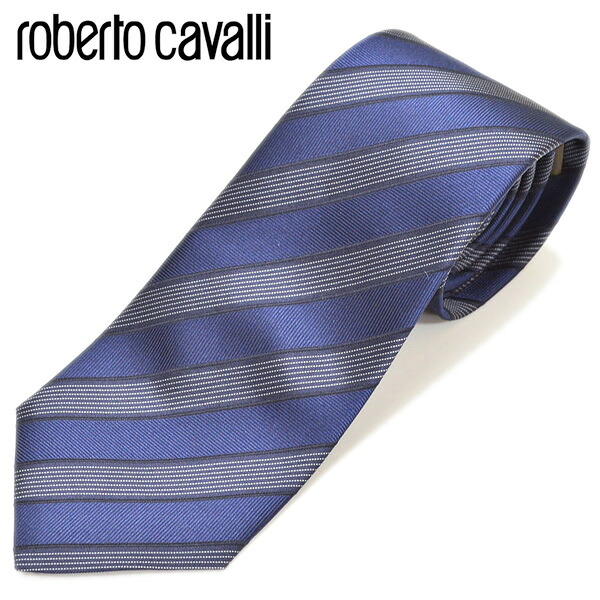 roberto cavalli ロベルトカヴァリ メンズ ストライプ柄シルクネクタイ サイズ剣幅7.5cm erc17w016 C110R0510-001 ネイビー