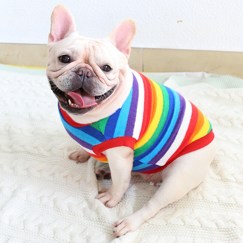 小型犬 中型犬 服 フレンチブルドッグ 服 パグ 服 レインボーパイル地 タンクトップ