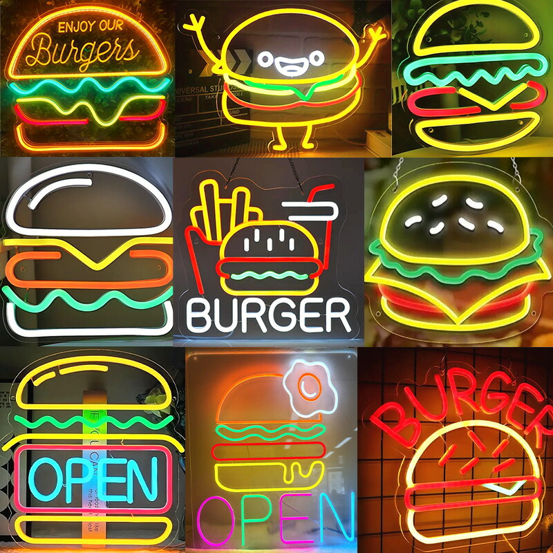 【百貨店SALE】ネオンサイン バーガー LED貼り出し  バス発着場室内装飾 飲食店用 食べ物屋 赤ちょうちん 喫茶店 赤ちょうちん 茶房 寄り合いかざり付ける 出来事飾りつけ ネオン管点火装置