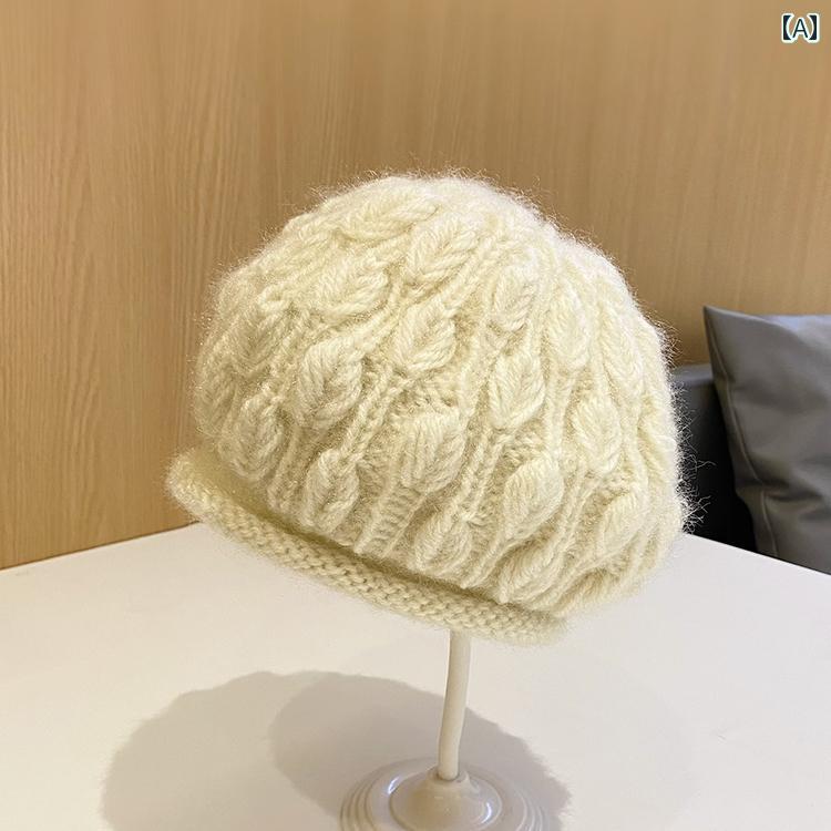 秋冬 手編み レディース ベレー帽 レディース 暖かい ニット 帽子 アウトドア ファッション 旅行 外出 防寒 カジュアル