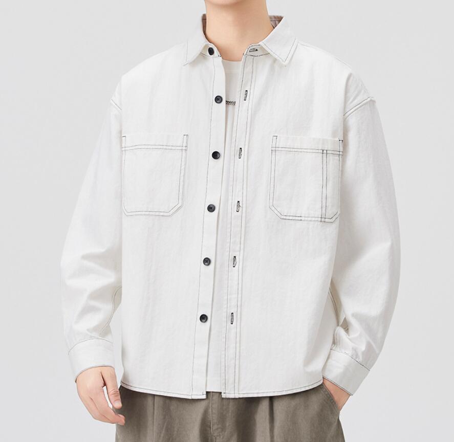 メンズティーシャツ長袖綿100綿織物無地カジュアルシャツワークシャツゆったり秋服今めかしいシンプルトップス羽織り馬鹿でかい大いさMLXL2XL3XL4XL黒白大層らしい大いさ