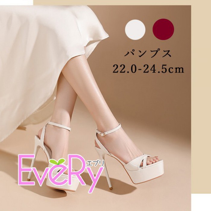 パンプスレディースストラップ厚底ハイヒールピンヒールプラットフォーム美脚パーティー結婚式二次会キャバ靴ホワイトレッド22.0～24.5cmホワイトワインレッドldwd｜ヒビプラス