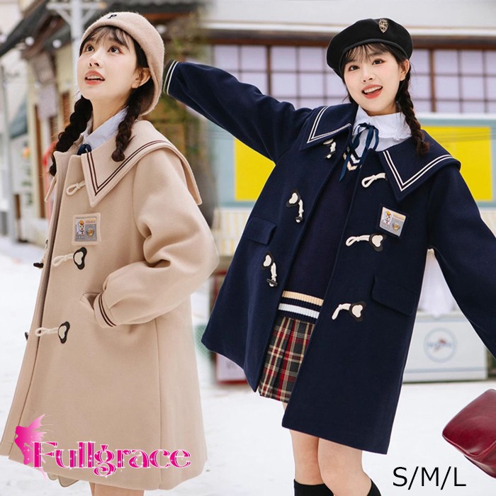 スプリングコートレディースステンカラーコートミディアムコートノーカラーロリータ冬服リボンレディースジャケットロリータコートロリータアウタートップスアウター小っちゃい好いたらしい学習者通学通いゴスロリ朦々たる防寒寒さ打つ手秋冬ベージュネイビーSML