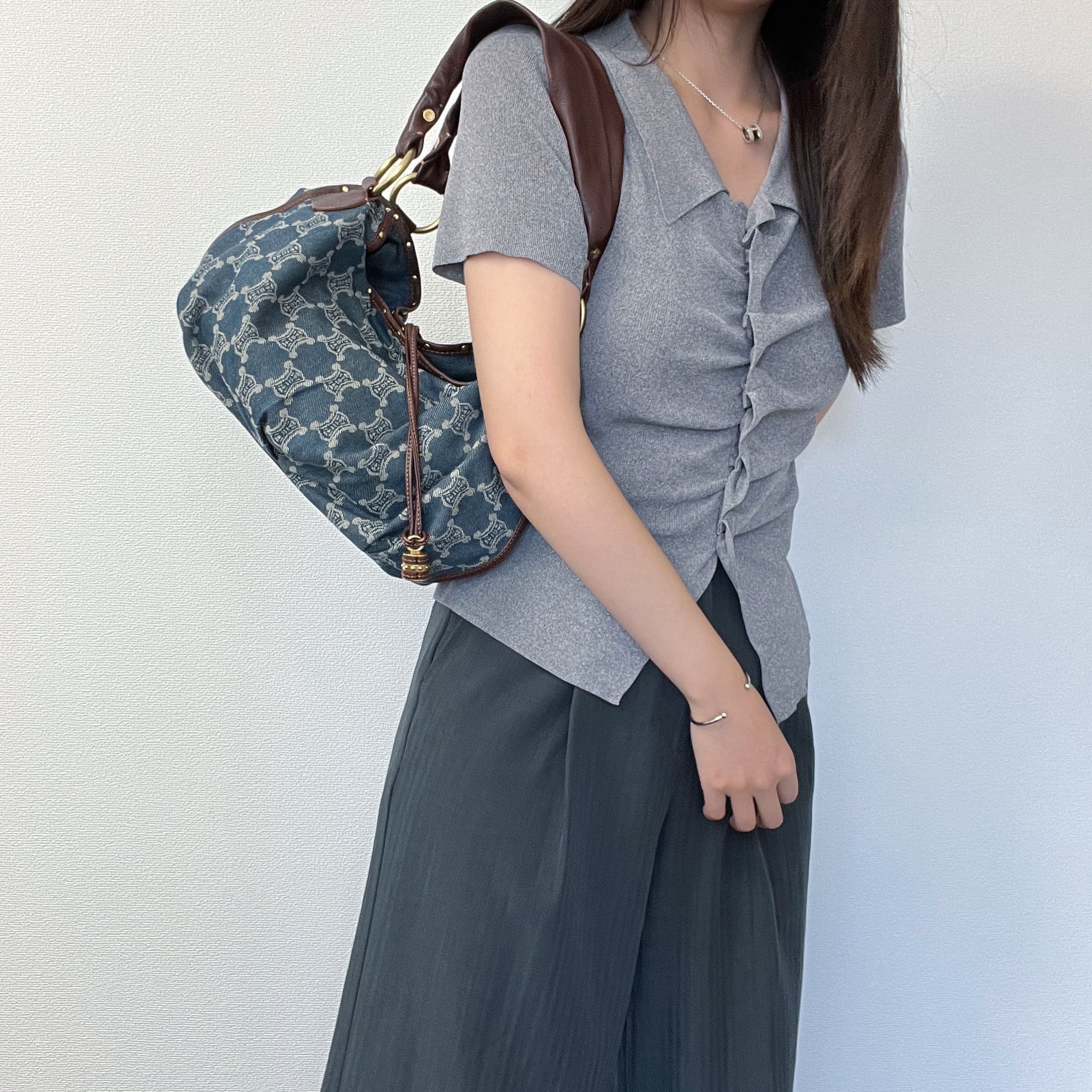 P セリーヌ CELINE マカダム 総柄 デニム パンツ ボトム ズボン 38