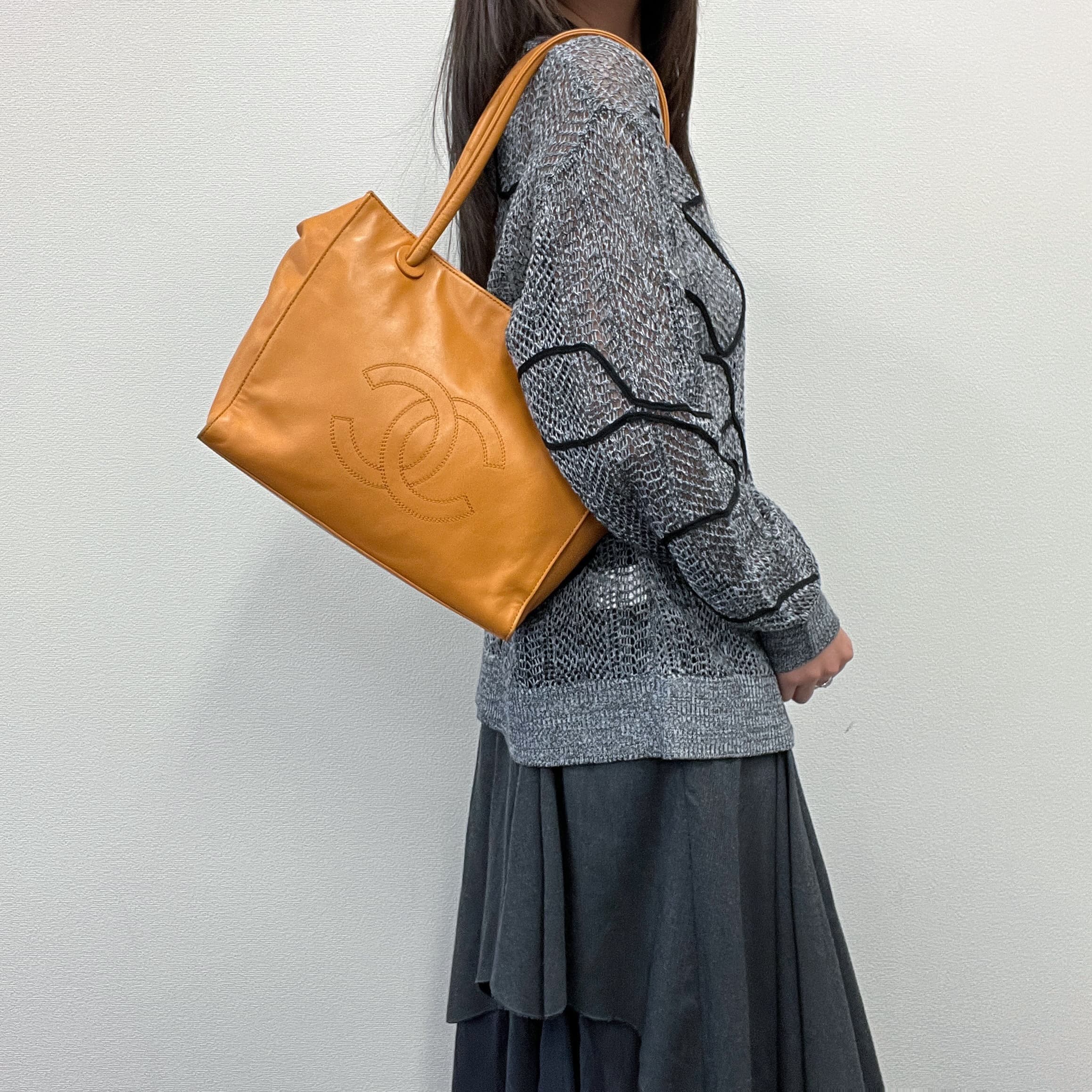 【中古】CHANEL シャネル ココマーク マトラッセ トートバッグ オレンジ レザー 5番台 ヴィンテージ レディース【中古美品】HIBUOCHI VINTAGE