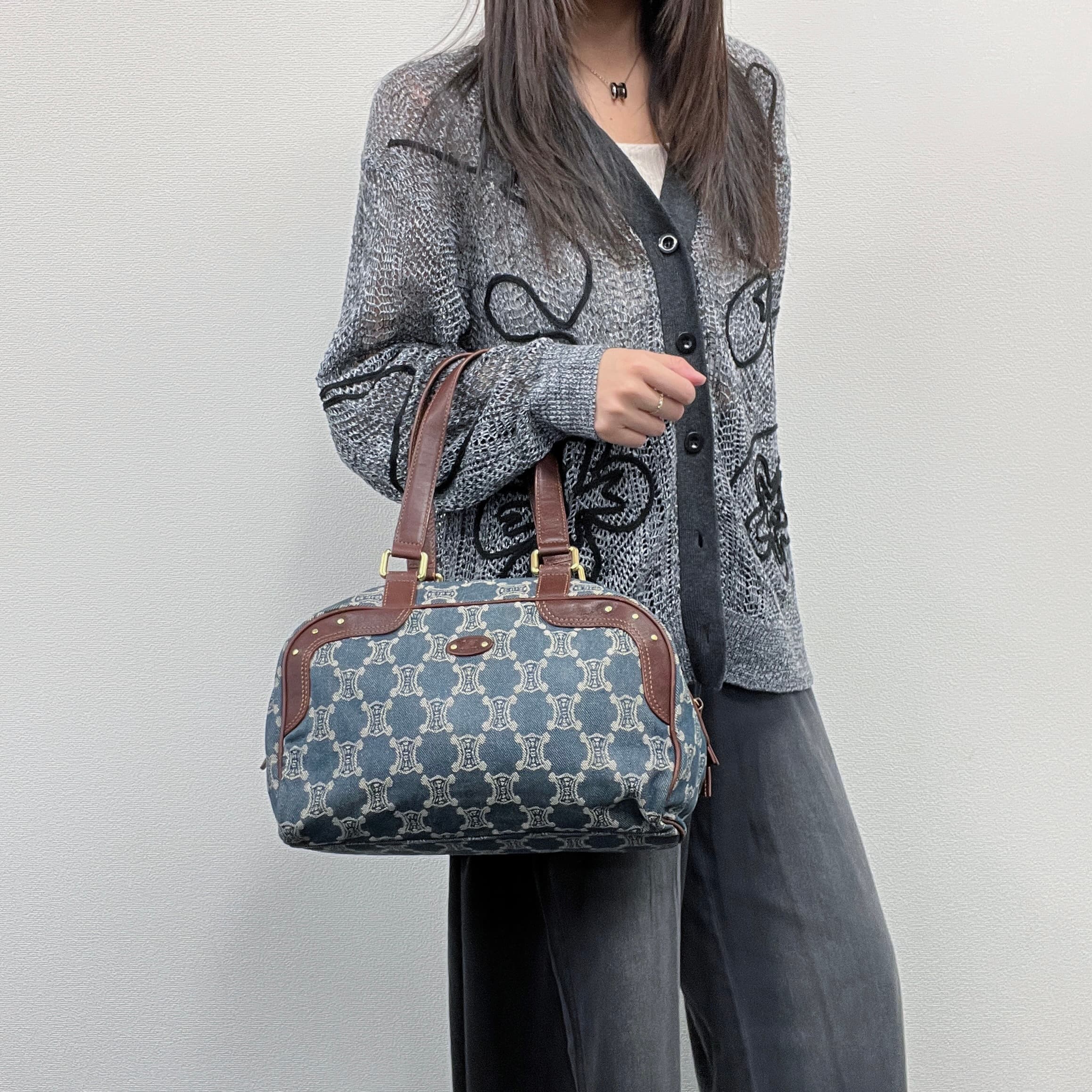 楽天市場】【中古】 セリーヌ ハンドバッグ マカダム デニム カーフ