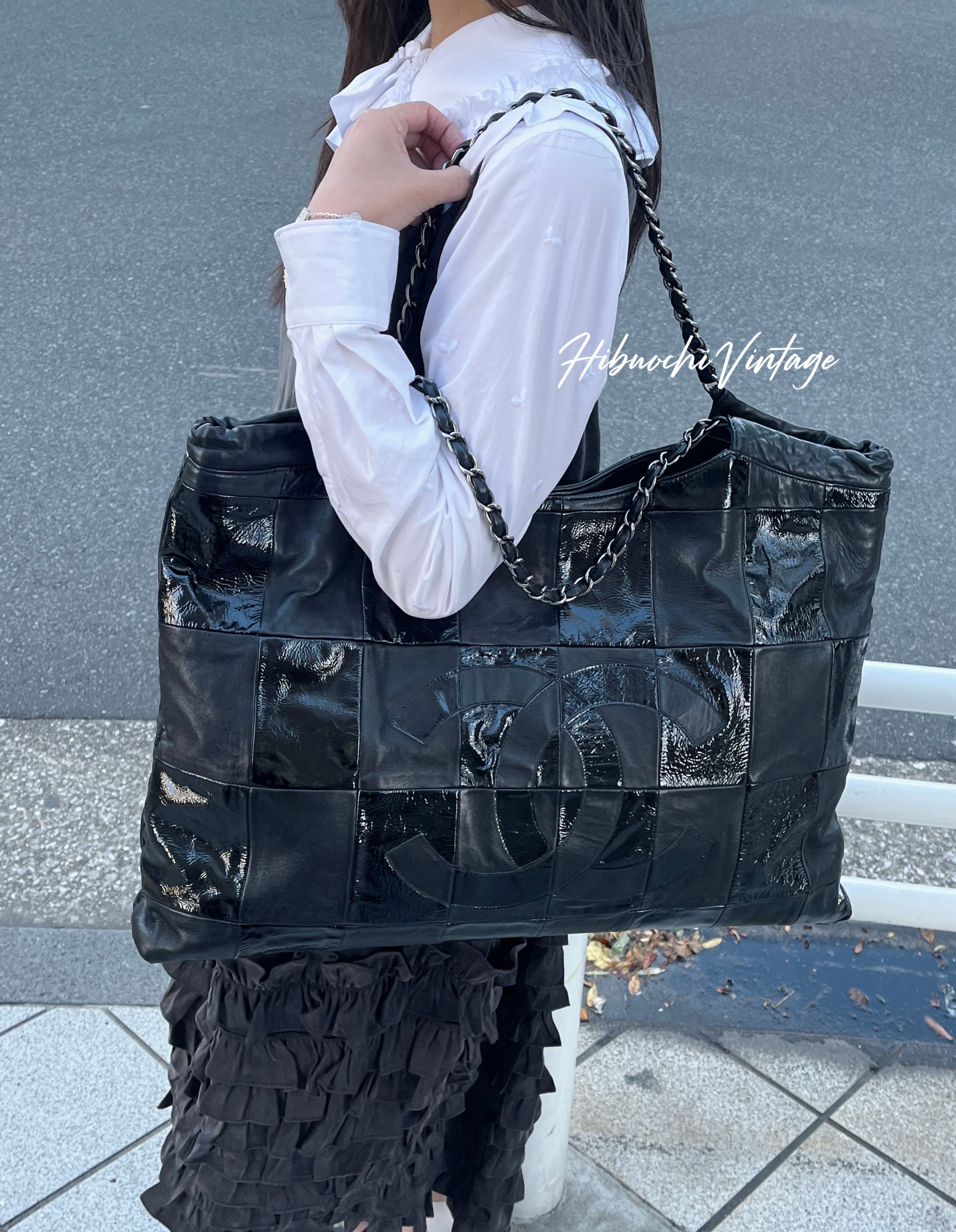 【中古】CHANEL シャネル ココマーク パッチワーク ショルダーバッグ ブラック エナメル パテントレザー 11番台 ヴィンテージ レディース【中古美品】HIBUOCHI VINTAGE