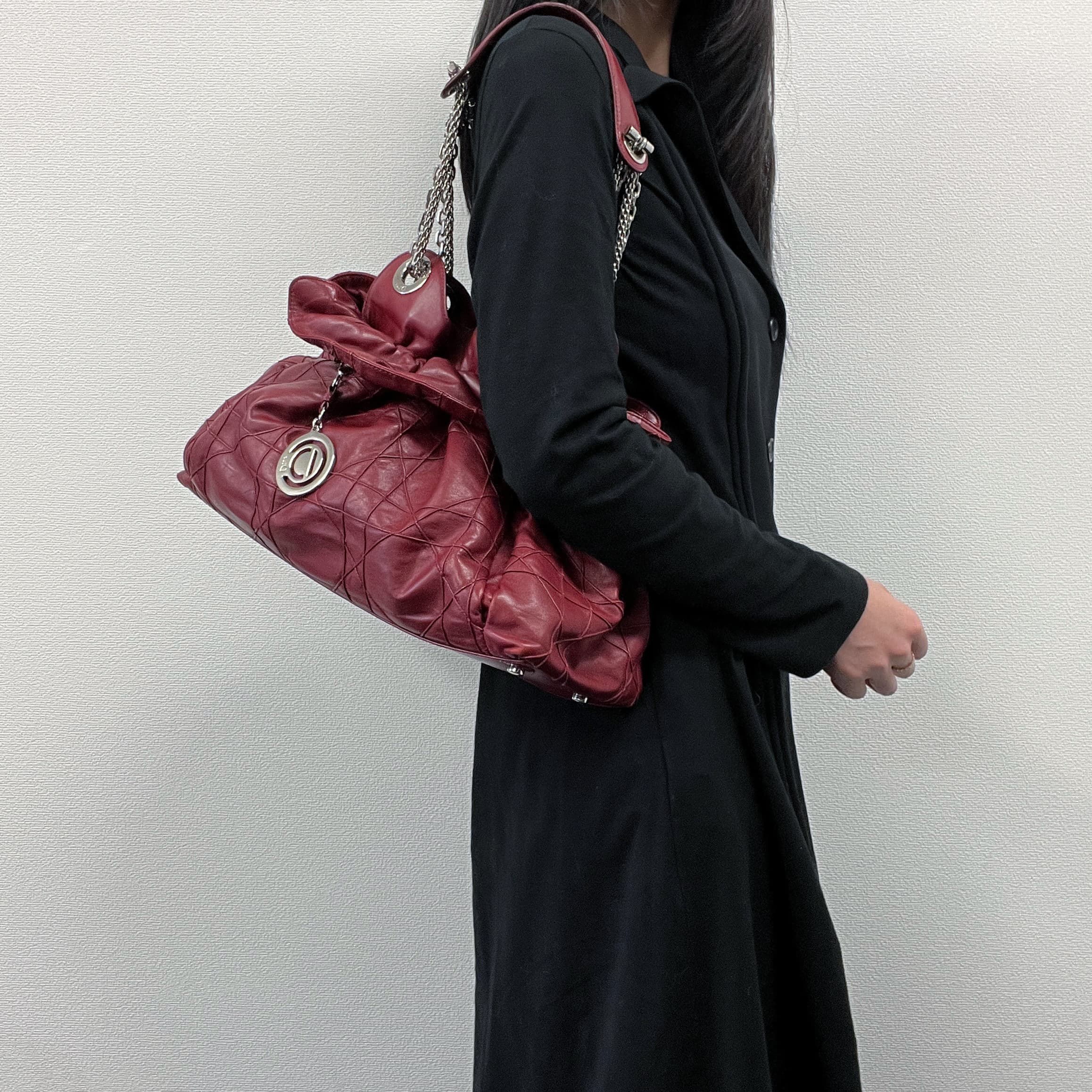【中古】Christian Dior クリスチャンディオール カナージュ ショルダーバッグ レッド レザー ヴィンテージ レディース【中古美品】HIBUOCHI VINTAGE　HBOC260209A13