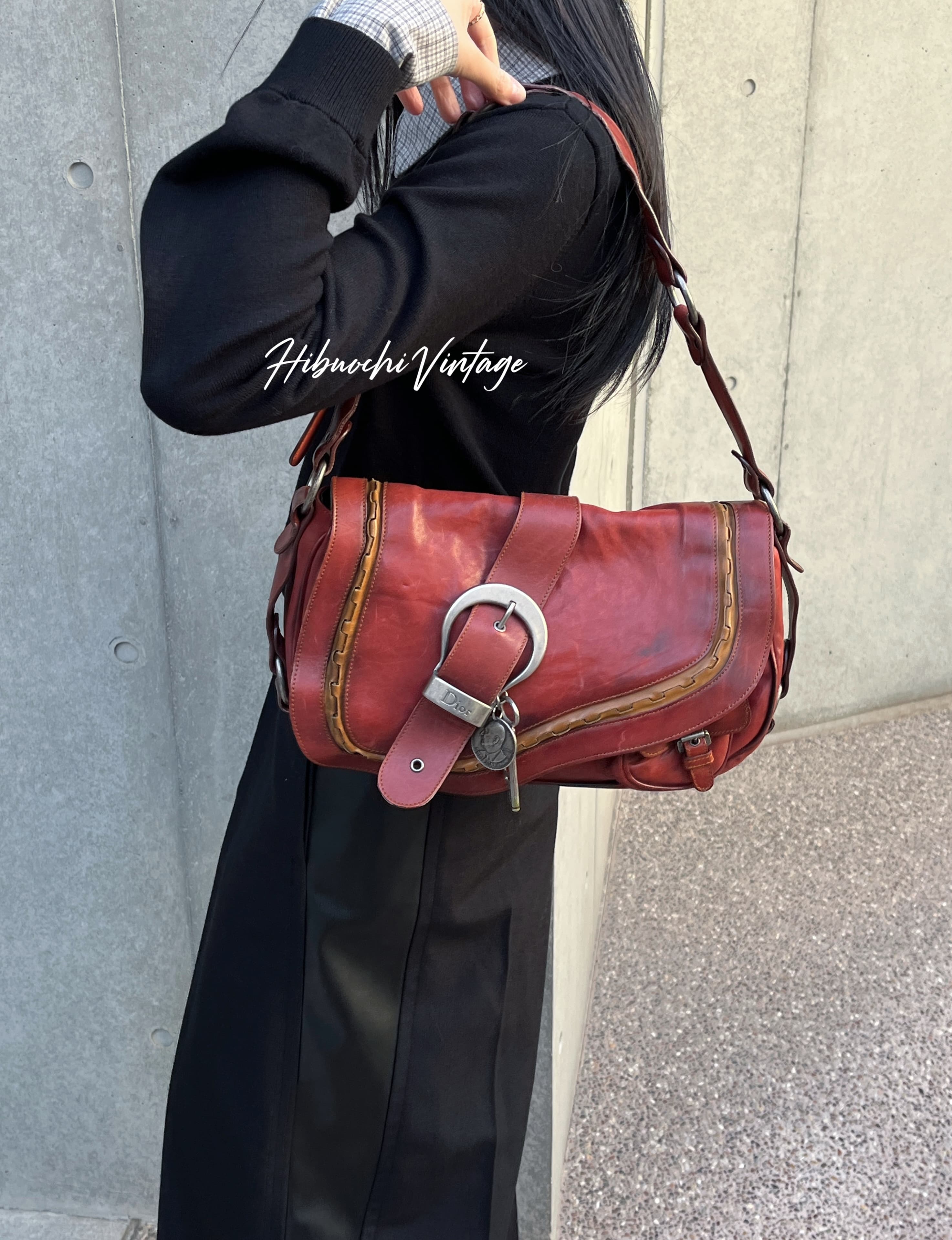 【中古】Christian Dior クリスチャンディオール ガウチョ ショルダーバッグ レッド レザー ヴィンテージ レディース【中古美品】HIBUOCHI VINTAGE