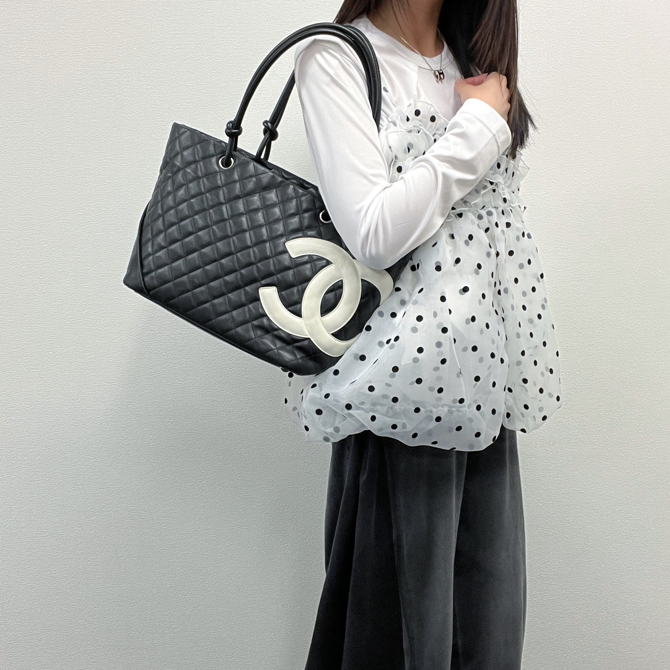 【中古】CHANEL シャネル ココマーク カンボンライン ショルダーバッグ トートバッグ ブラック レザー 9番台 ヴィンテージ レディース【中古美品】HIBUOCHI VINTAGE hboc260504a01