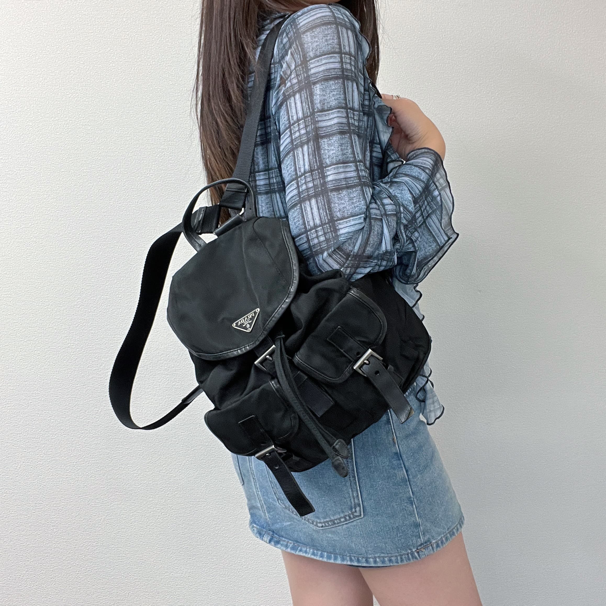 楽天市場】【美品】PRADA プラダ B6677F ロゴプレート リュックサック