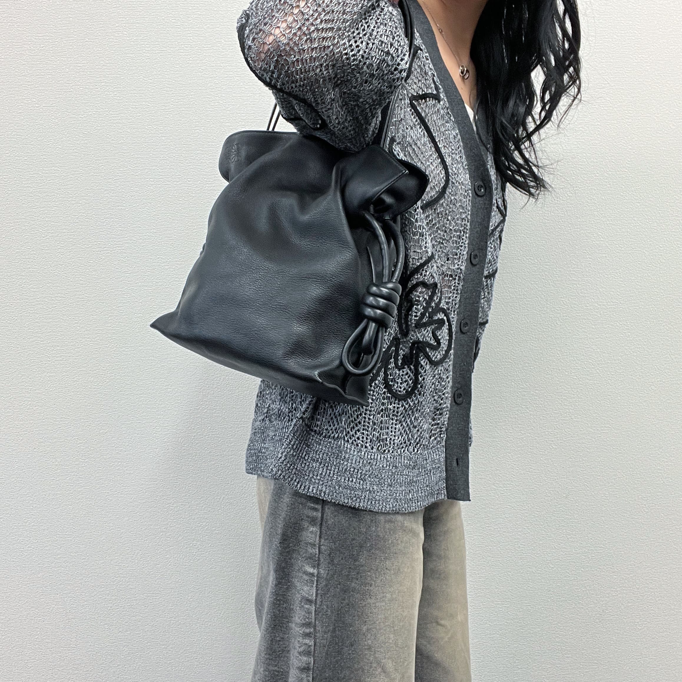 【中古】LOEWE ロエベ アナグラム フラメンコノット ハンドバッグ ショルダーバッグ ブラック レザー ヴィンテージ レディース【中古美品】HIBUOCHI VINTAGE