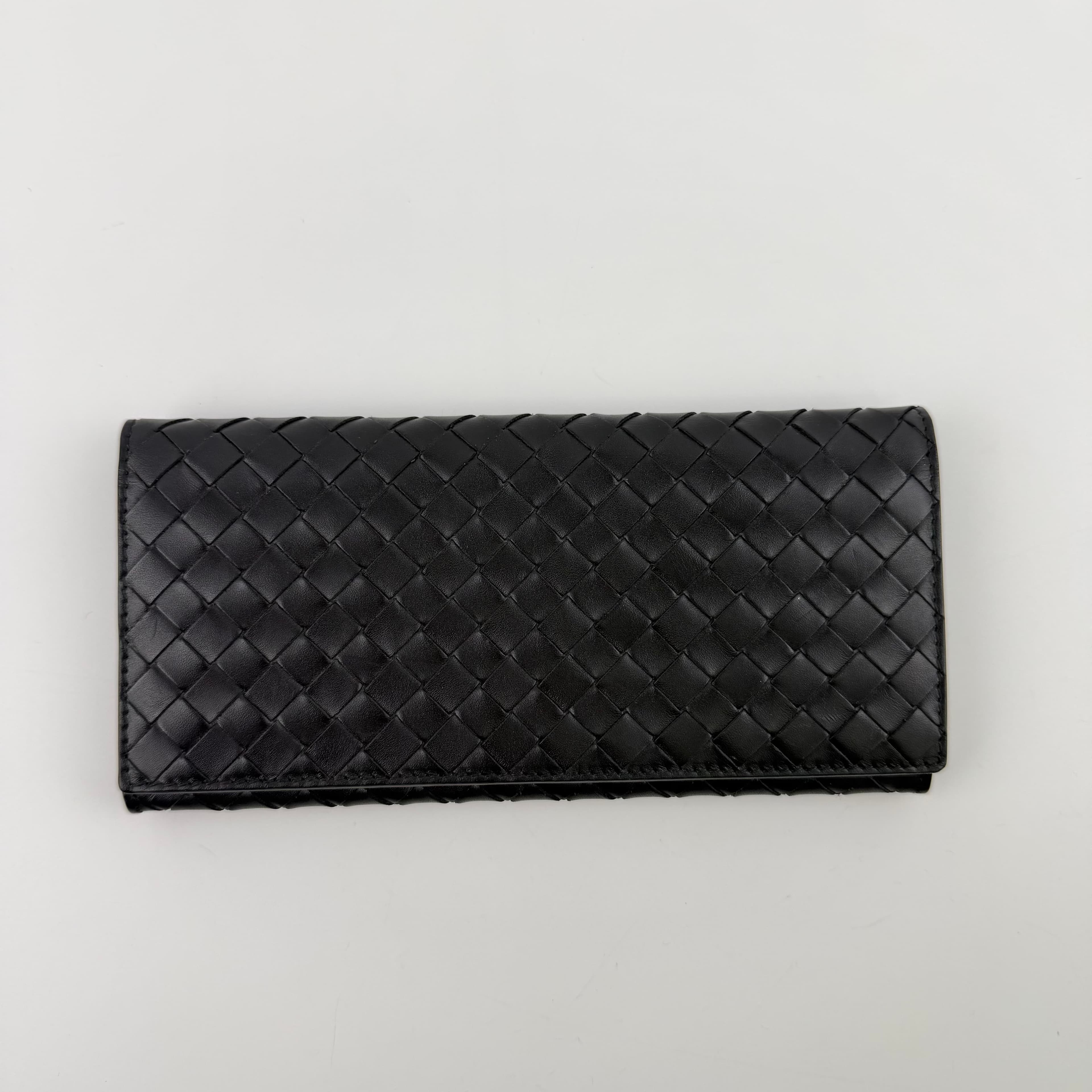 【中古】Bottega Veneta ボッテガヴェネタ イントレチャート 長紙入れ 黒いこと なめし革 ヴィンテージ レディース【中古美品】HIBUOCHI VINTAGE hboc260313a02