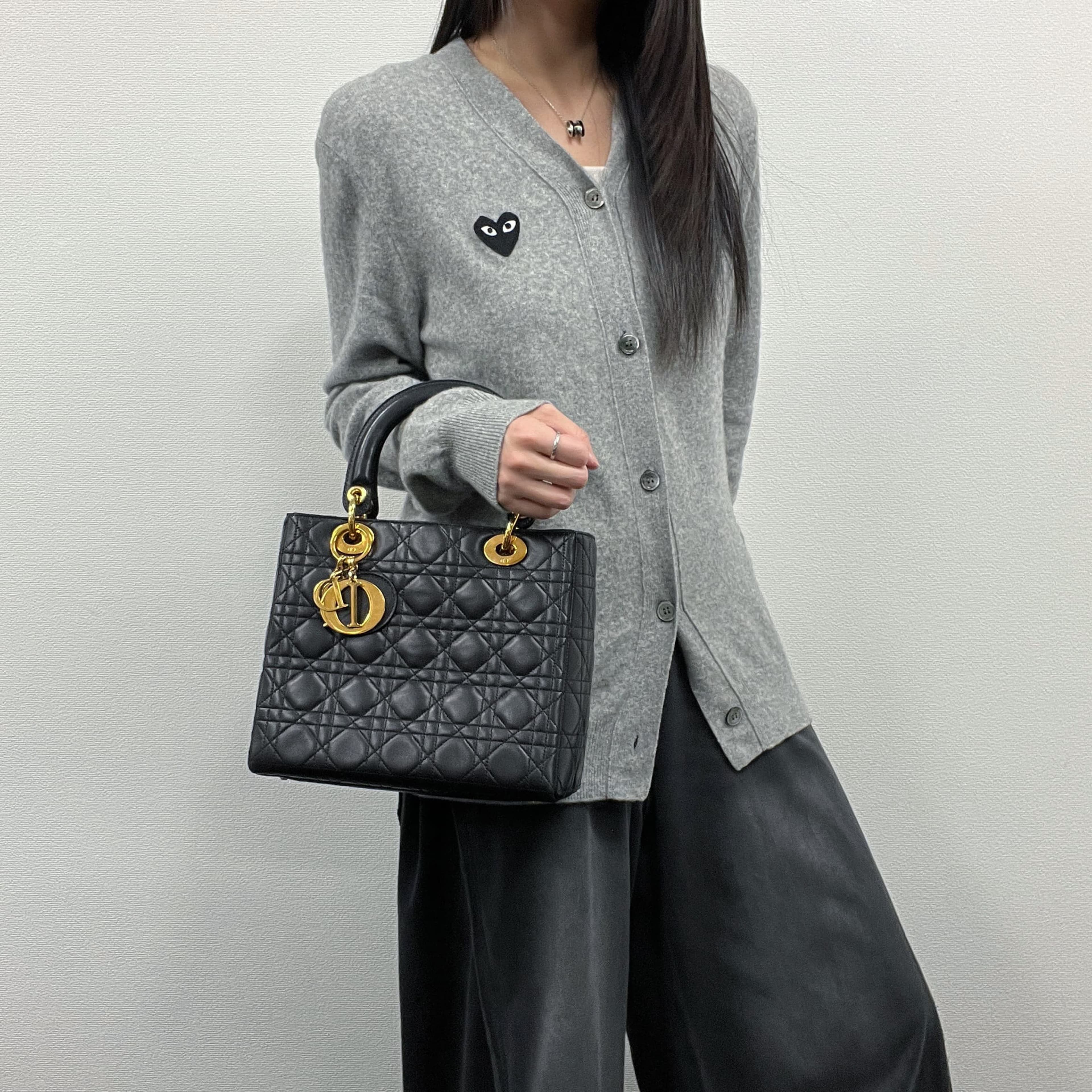 【中古】Christian Dior クリスチャンディオール Lady Dior ハンドバッグ ブラック レザー ヴィンテージ レディース【中古美品】HIBUOCHI VINTAGE hboc260313a11