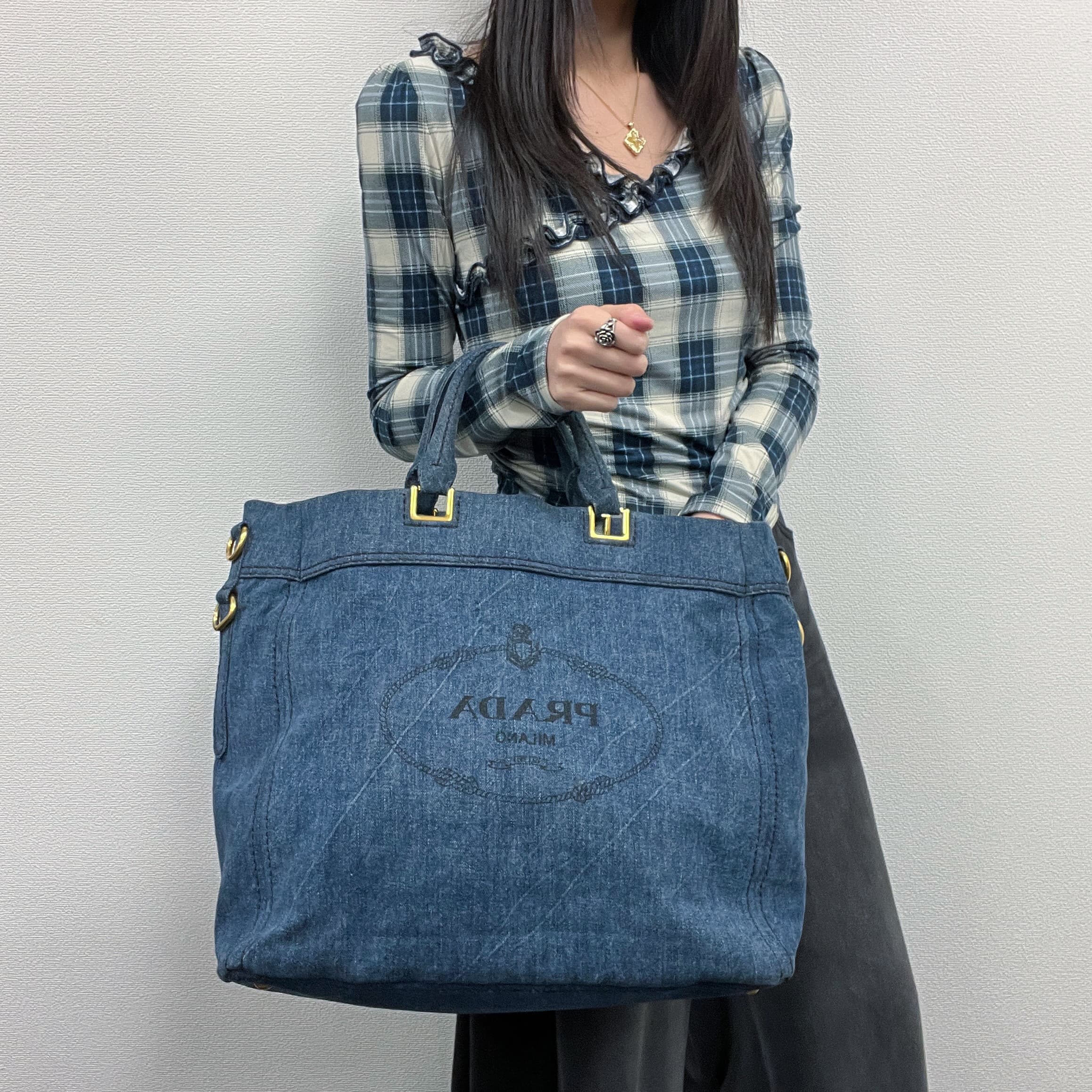 【中古】PRADA プラダ カナパ トートバッグ ショルダーバッグ デニム ブルー ヴィンテージ レディース【中古美品】HIBUOCHI VINTAGE hboc260326a01