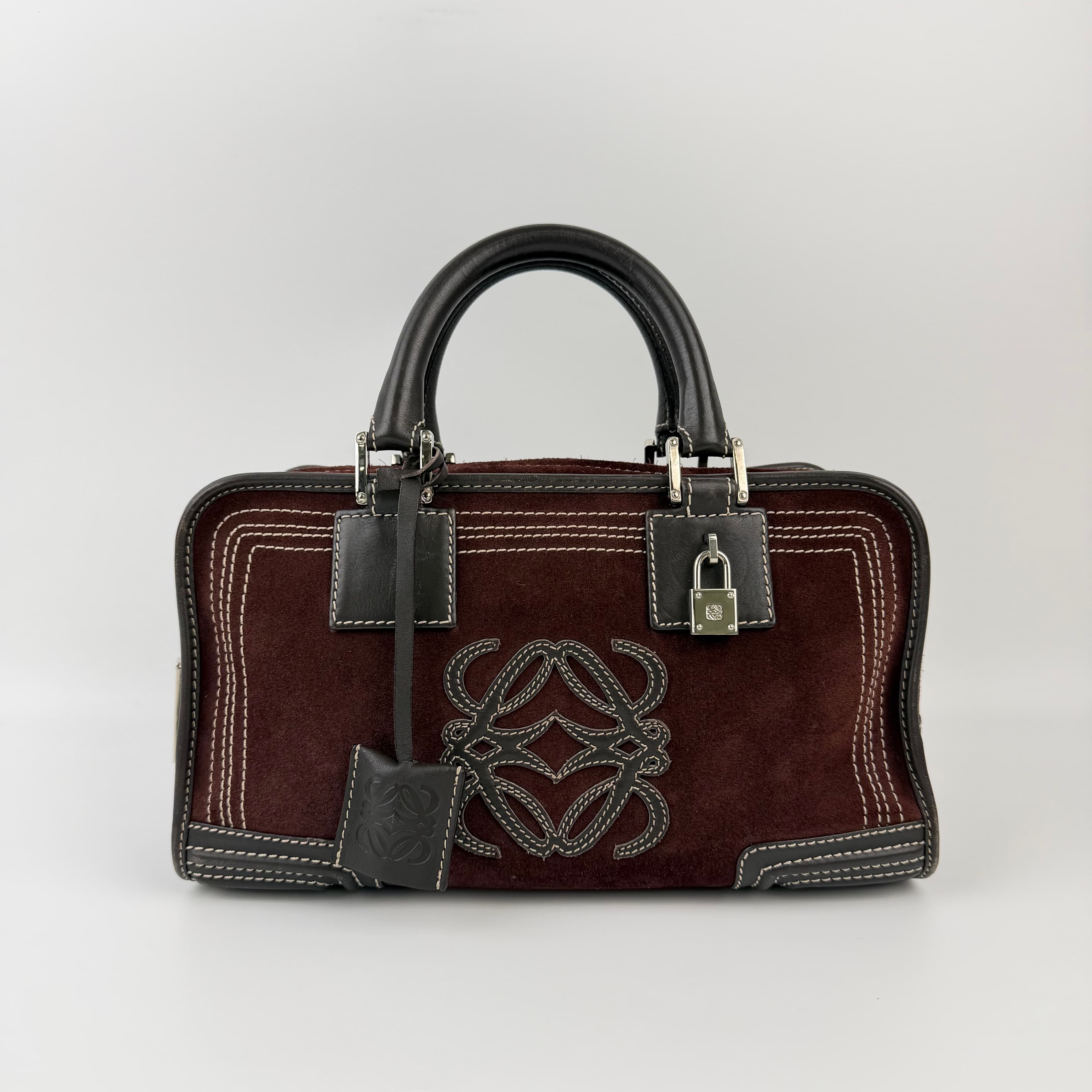 【中古】LOEWE ロエベ アナ瓦 アマソナ28 ハンドバック 赤銅色 スエードクロス ヴィンテージ レディース【中古美品】HIBUOCHI VINTAGE hboc260404a13 ハンドバッグ-バッグ・小物・ブランド雑貨-レディースバッグ
