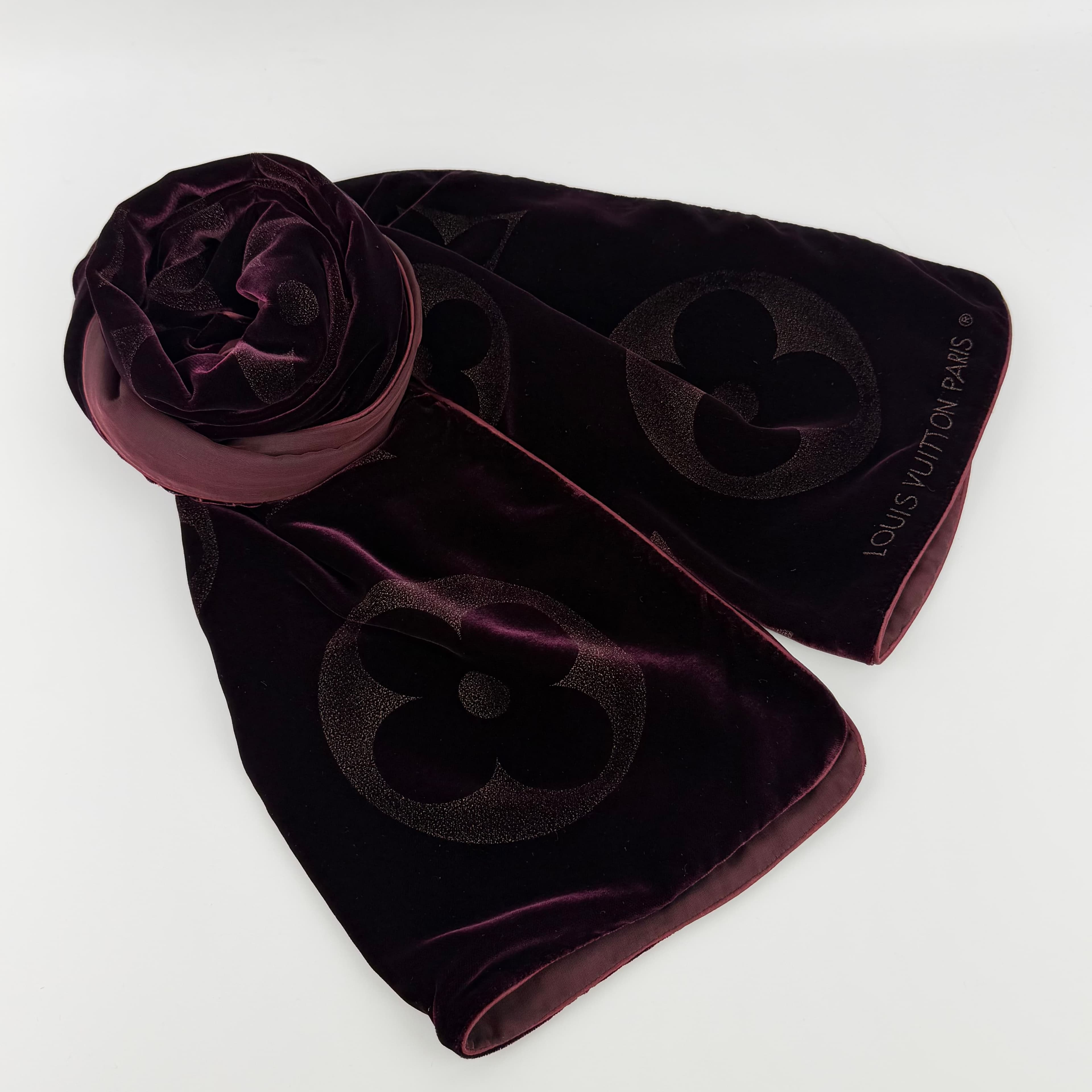【中古】LOUIS VUITTON ルイヴィトン エシャルプ ベルベット ストール レーヨン シルク ボルドー ヴィンテージ レディース【中古美品】HIBUOCHI VINTAGE hboc260403a24