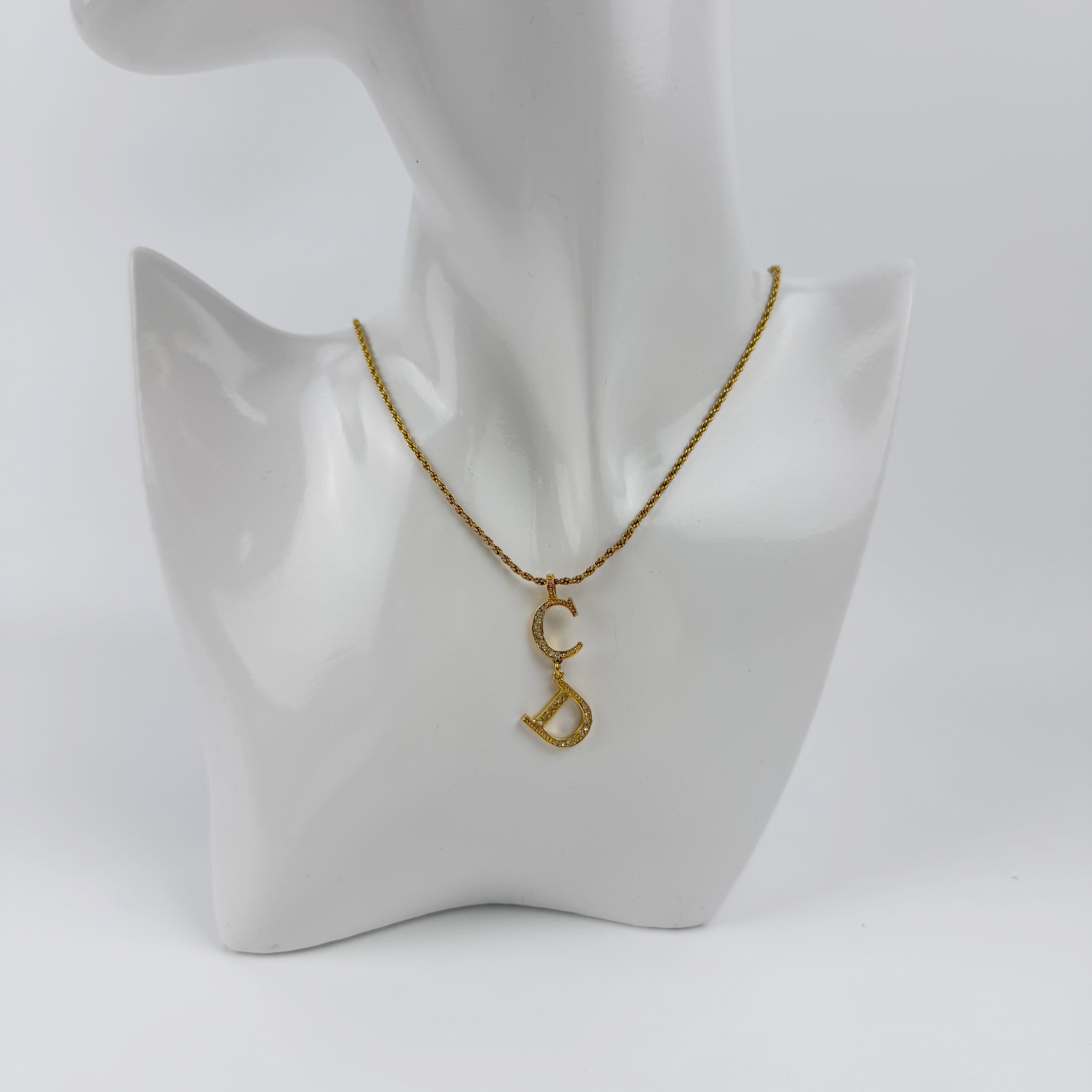 【中古】Christian Dior クリスチャン ディオール CDロゴ ネックレス メタル ラインストーン ゴールド ヴィンテージ レディース HIBUOCHI VINTAGE hboc260529a16｜HIBUOCHI　VINTAGE　店