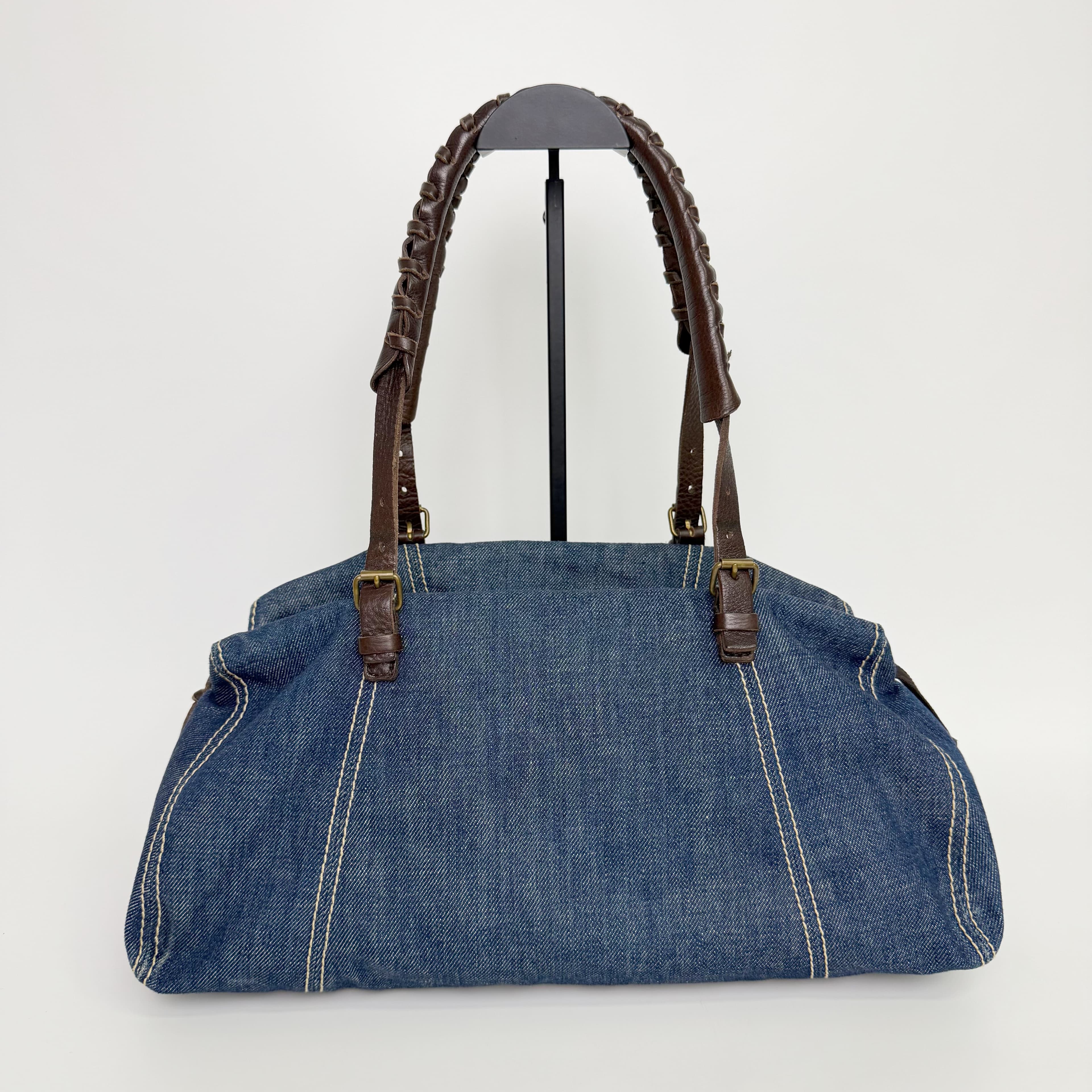 【中古】MIU MIU ミュウミュウ ハンドバッグ トートバッグ ショルダーバッグ デニム / レザー ブルー / ブラウン ヴィンテージ レディース HIBUOCHI VINTAGE hboc260707a07|HIBUOCHI VINTAGE 店