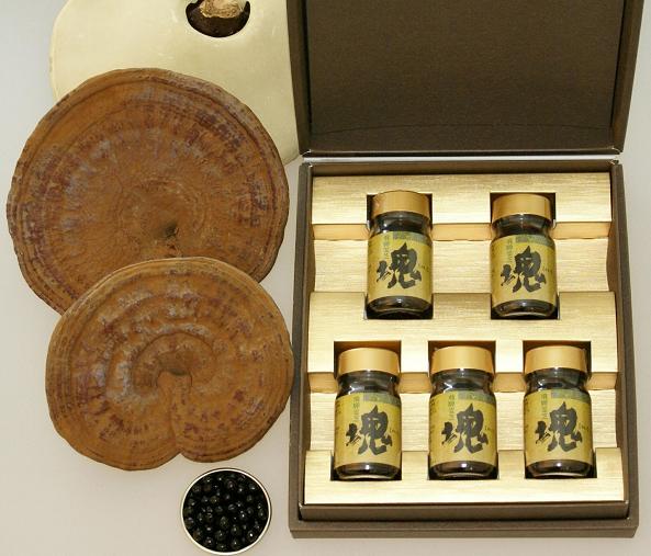 超高濃さ霊芝抽出エキス生産品 塊（抽出エキス粒） １箱（９０粒X５瓶）約５ヵ月分 【貨物輸送無料】
