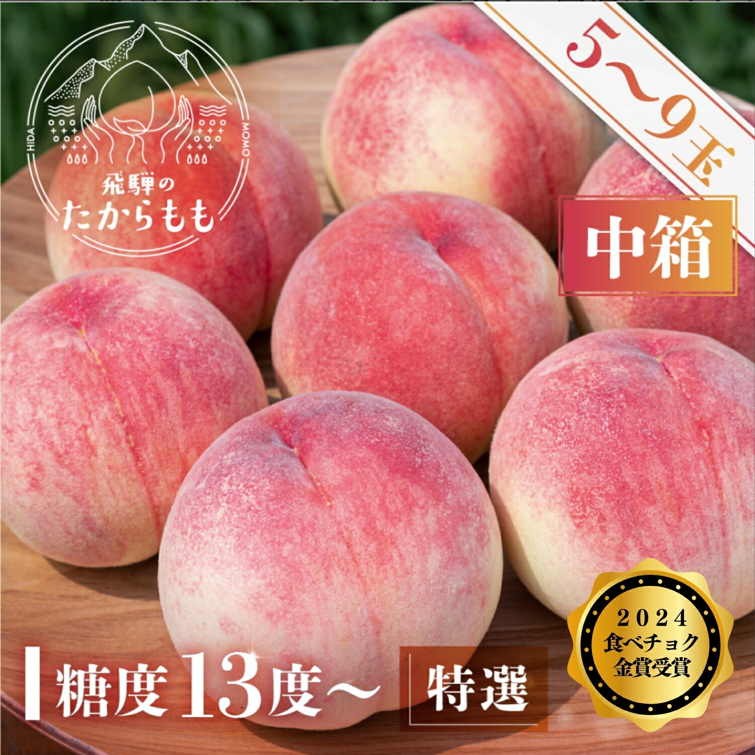【食べチョク 金賞受賞農家】糖度13度以上 5－9玉 桃 贈答用 最高級 甘い 柔らかい 品種 飛騨のたから桃  白桃  特選 朝採れ 高級 ギフト 品種お任せ ( 日川白鳳 みさか白鳳 白鳳 あかつき 昭和白桃 川中島白桃 ) つむぎ果樹園