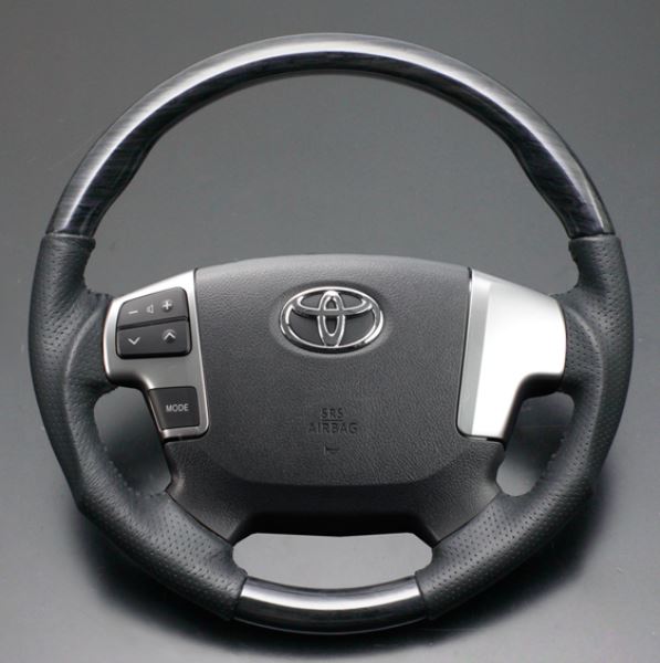 【特価販売中】送料無料 ハイエース 200系4/5型 2013/11~(平成25年11月~) トップグレード ウッド&レザーステアリング 本革+本杢 黒木目×ダークグレーレザー ガングリップ ステアリング LUNA ルナ ハンドル|雑貨の店GooFlowers