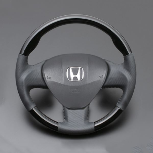 【特価販売中】送料無料 フリード ハイブリッド GP3 2011/10～2016/09（平成23年10月～平成28年09月） ハイグレード ウッド＆レザーステアリング ピアノブラック×ダークグレーレザー ガングリップ ステアリング LUNA ルナ ハンドル