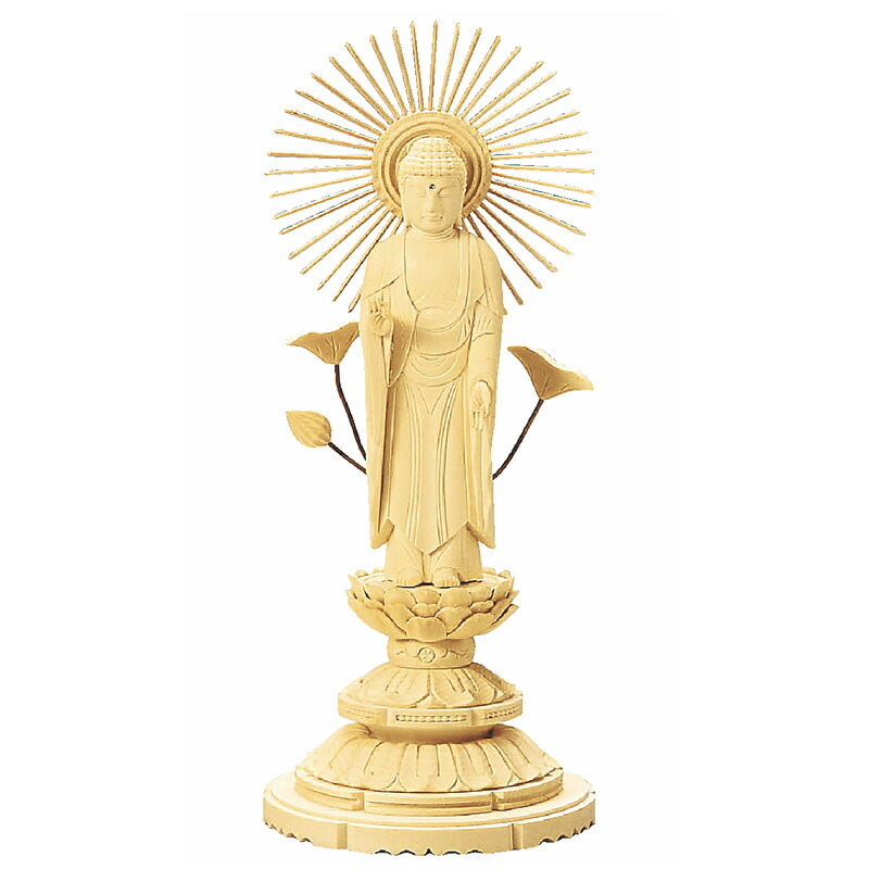 東立弥陀　木像 楽天市場】仏像・東立弥陀（総白木 丸台座） 3.0寸（高さ：18.7cm