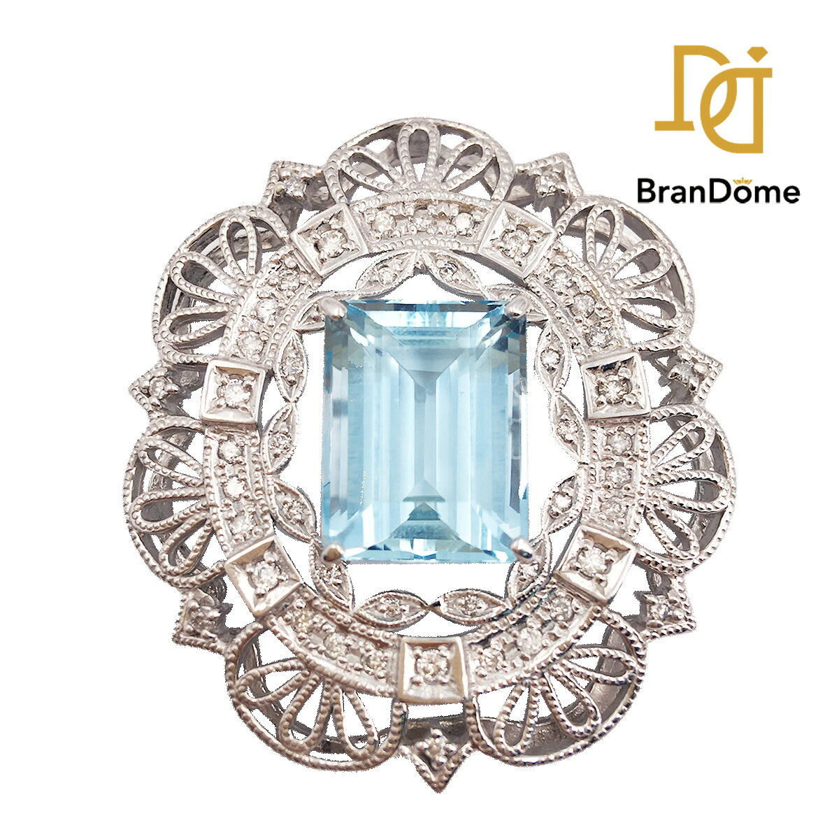 【2倍 お買い物マラソンxポイントアップ】K18 WG アクアマリン 8.43ct ダイヤモンド 0.52ct ペンダント 【中古】｜BranDome