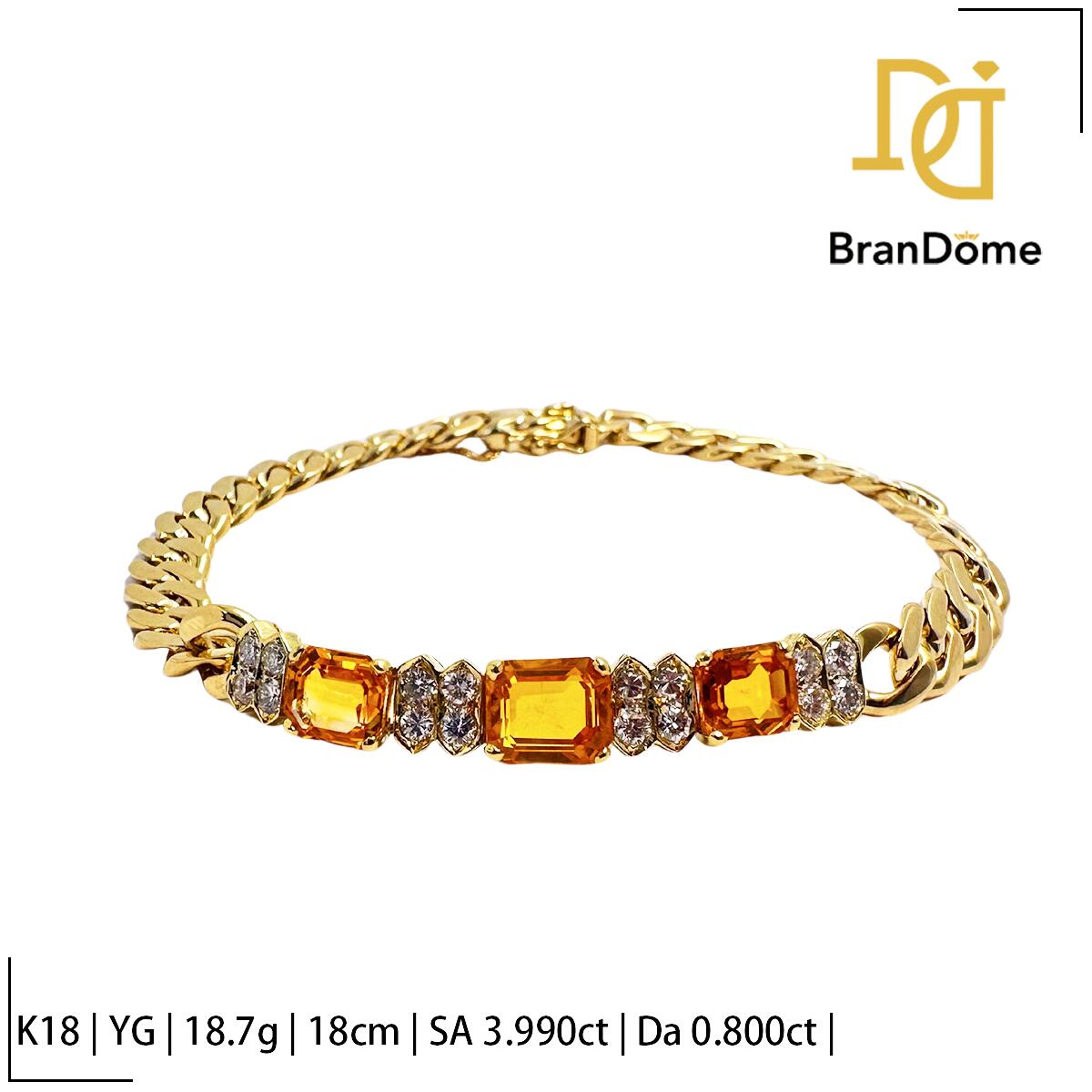 【中古】 ブレスレット サファイア 3.99ct ダイヤモンド 0.8ct K18 YG イエローゴールド 内周の長さ約18cm 750 レディース ジュエリー bracelet