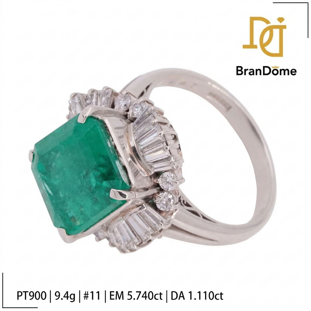 【中古】 リング Colombia エメラルド 5.47ct ダイヤモンド 1.11ct PT900 プラチナ #51 約11号 指輪 レディース ジュエリー ring