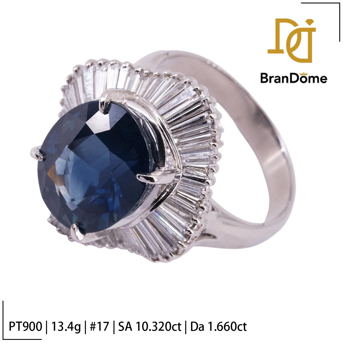 【中古】 リング Thaliand Heated サファイア 10.32ct ダイヤモンド 1.66ct PT900 プラチナ #57 約17号 指輪 レディース ジュエリー ring