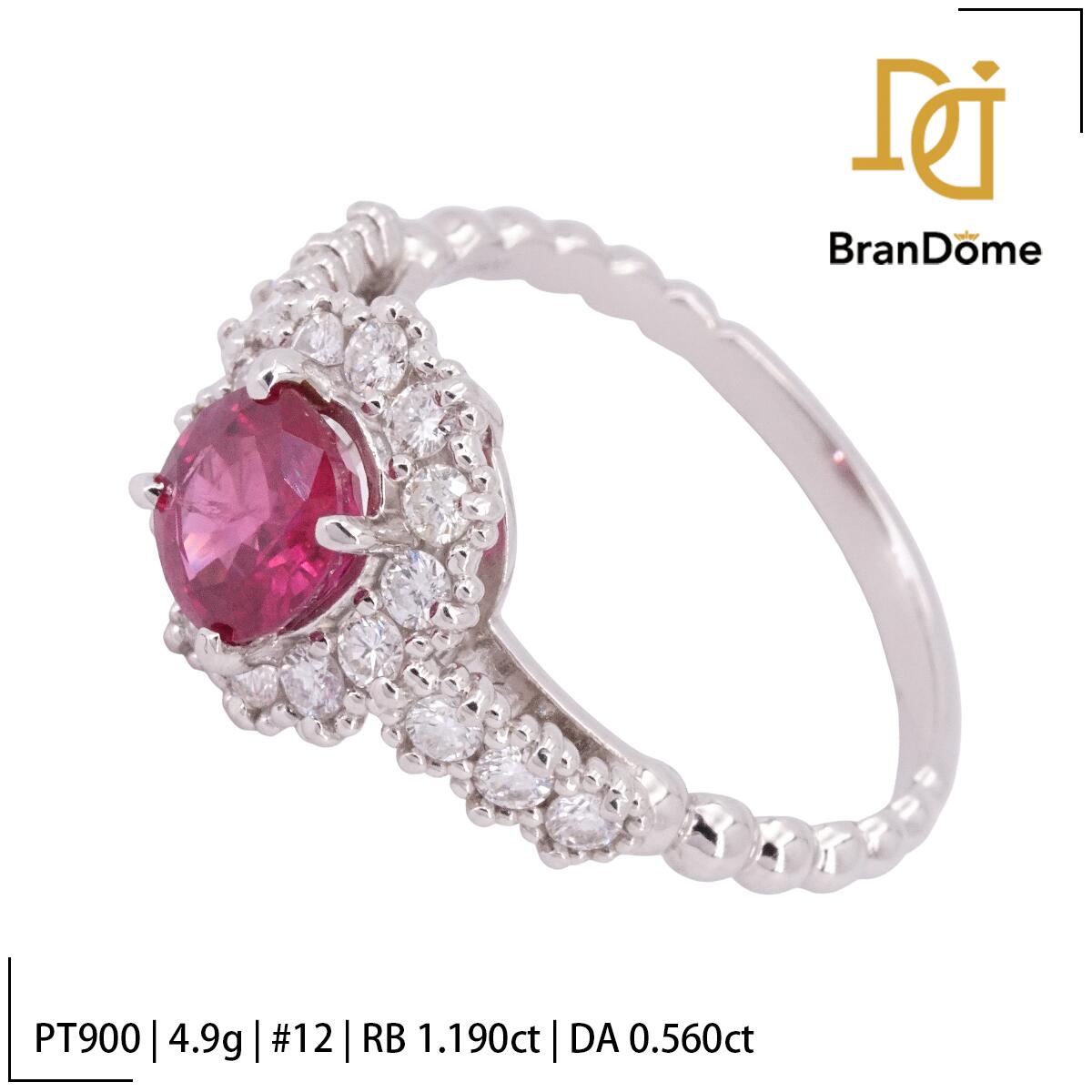 【2倍 お買い物マラソンxポイントアップ】【中古】 リング Thailand（タイ産） ルビー 1.19ct ダイヤモンド 0.56ct PT900 プラチナ #52.5 約12号 指輪 レディース ジュエリー ring｜BranDome 205,500円