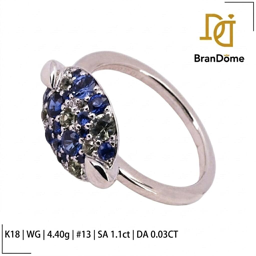【中古】 リング サファイア 1.1ct ダイヤモンド 0.03ct K18 WG ホワイトゴールド #53 約13号 指輪 750 レディース ジュエリー ring