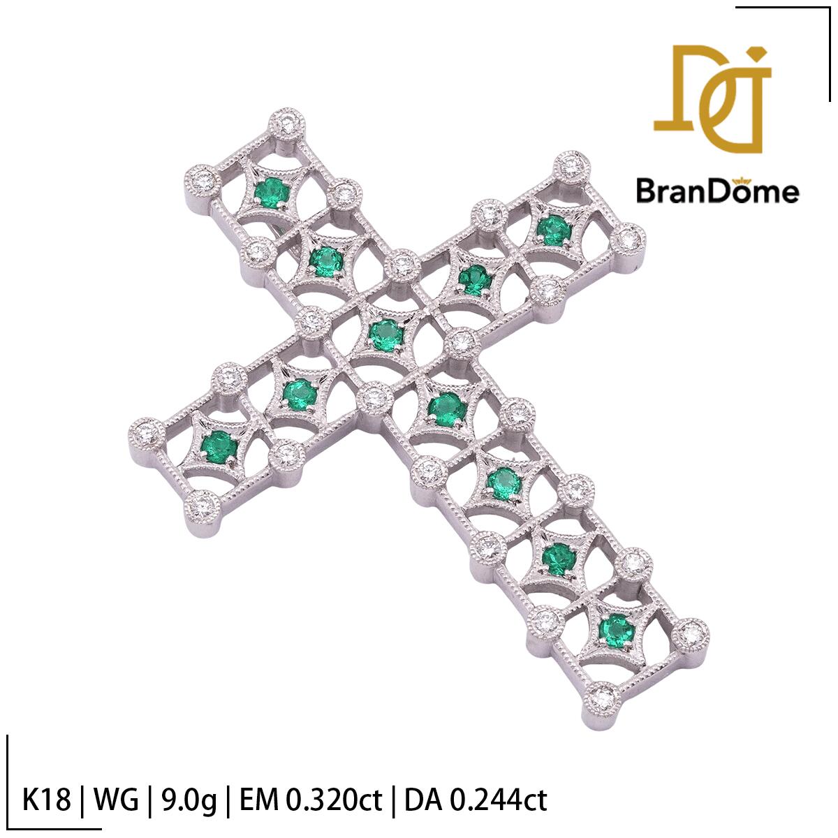 【2倍 お買い物マラソンxポイントアップ】【中古】 ペンダント クロス エメラルド 0.32ct ダイヤモンド 0.244ct K18 WG ホワイトゴールド 750 レディース ジュエリー pendant｜BranDome 169,950円