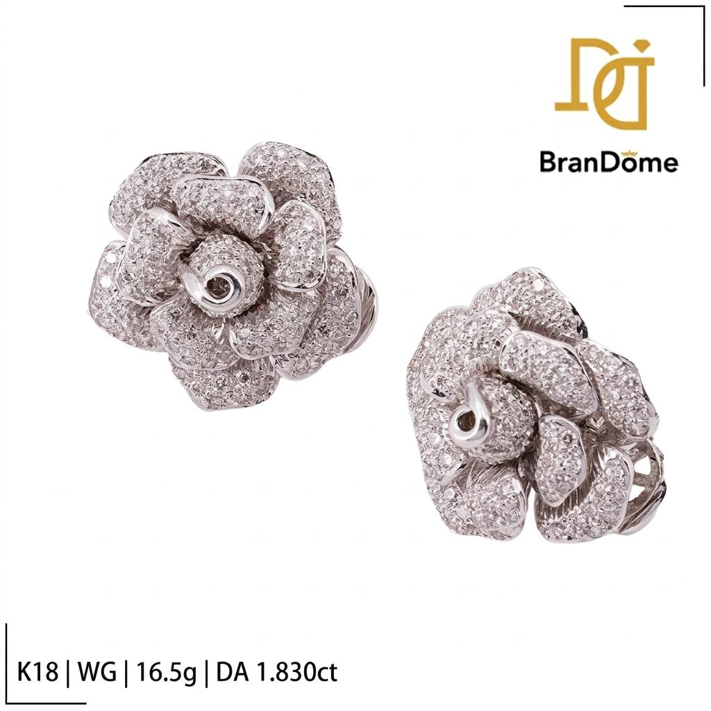 【中古】 ピアス バラ/薔薇 ダイヤモンド 1.83ct K18 WG ホワイトゴールド 750 レディース ジュエリー pierce