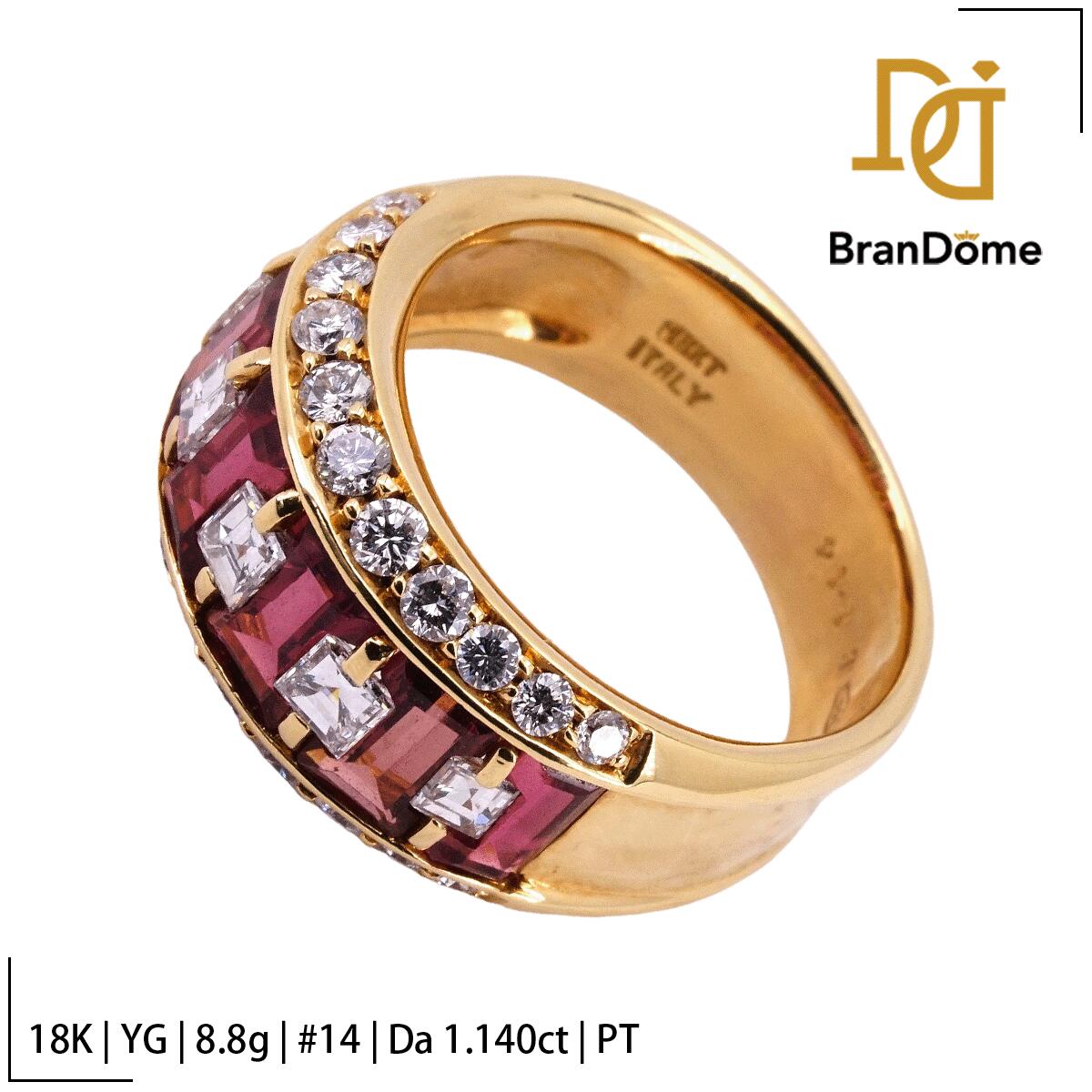 【中古】 リング ITALY ダイヤモンド 1.14ct ピンクトルマリン K18 YG イエローゴールド #54 約14号 指輪 750 レディース ジュエリー ring|BranDome