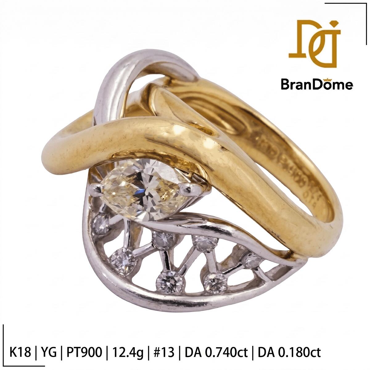 【2倍 お買い物マラソンxポイントアップ】【中古】 リング ダイヤモンド 0.74ct 0.18ct K18 YG PT900 イエローゴールド プラチナ #53 約13号 指輪 750 レディース ジュエリー ring｜BranDome