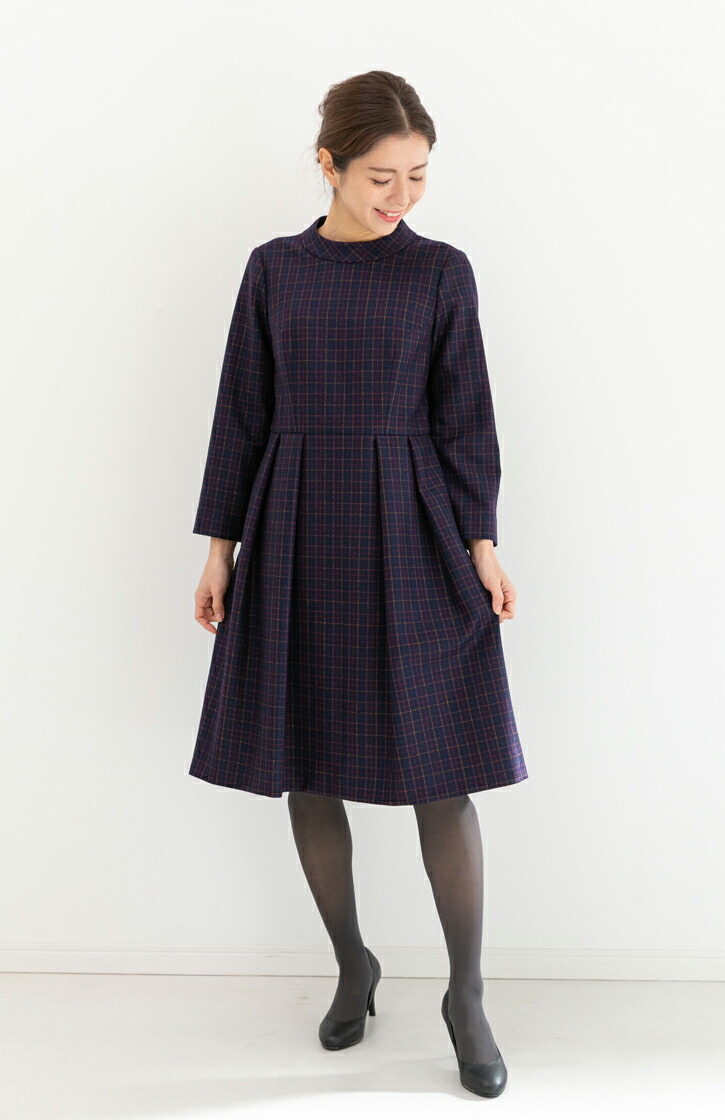 秋冬 お直し1回無料 秋冬 7号 15号 スタンドカラー ワンピース スタンドカラー ブティックひでき ワンピース ウエスト切り替え オーダーメイド ヨーロッパ服地のひできお好きなサイズと生地でカスタムオーダー