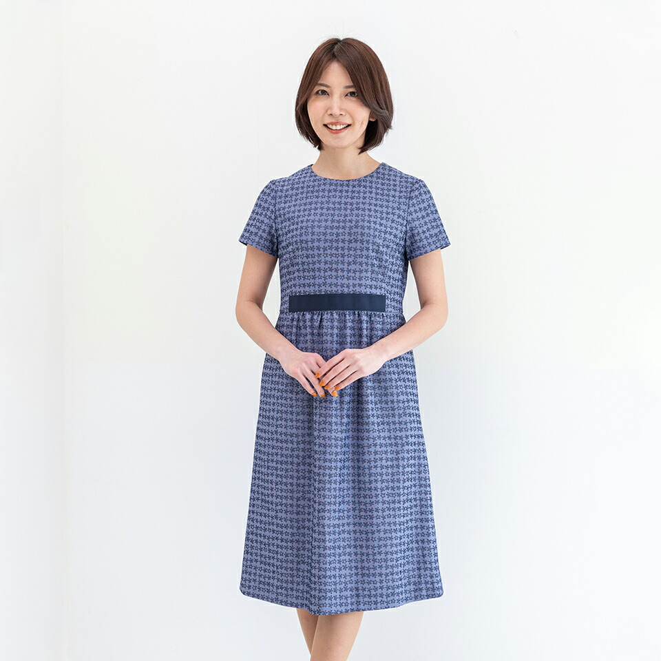 ブティックひでき グログランテープ付き 襟なしワンピース 7号~15号 オーダーメイド HR-6591-1|ヨーロッパ服地のひでき