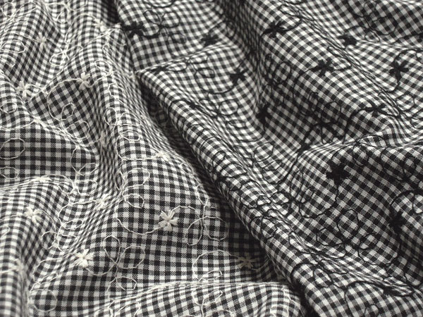 楽天市場 売切れ商品 日本製 コットン 先染めギンガムチェック 刺繍レース ブラック ホワイト W 着分生地 60cm ヨーロッパ服地のひでき