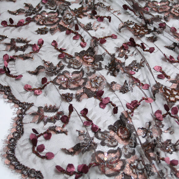 【美品】フランスアンティーク アイリスとスカラップ チュールレース [2271] フランス Riechers Marescot アセテートポリ チュールレース