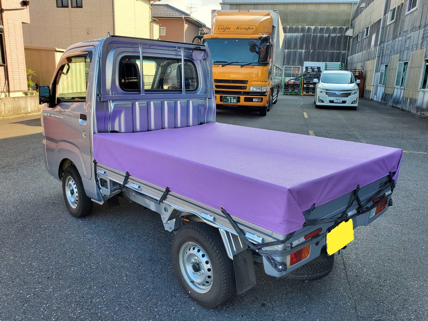 即日配送送料無料　紫色　2t サイズ トラックシート 2.3ｍ×3.5ｍシート輪 ゴム 24本付 国産エステル 帆布 荷台シート ダンプ 補修用キット その他