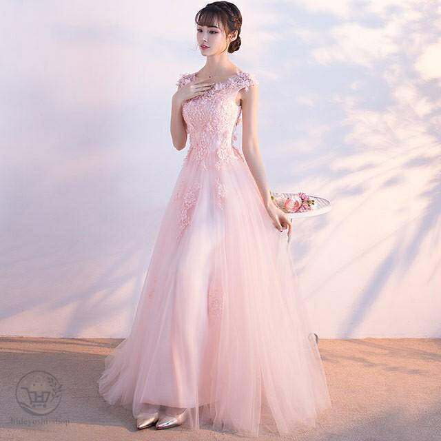 チュールドレス ノースリーブ サクラ色 花柄 パール ロング御召しもの A伝達ルート 好いたらしいめ 着痩せ 二次会 交歓会 かき鳴らす会 御芽出度寄り合い御召しもの